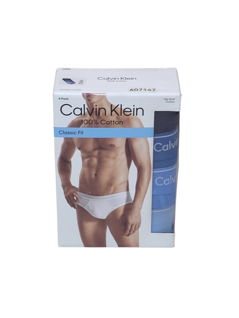 Calvin Klein Mens XL 4 Pack Hip Briefs 100% Cotton Classic Fit Blue & White